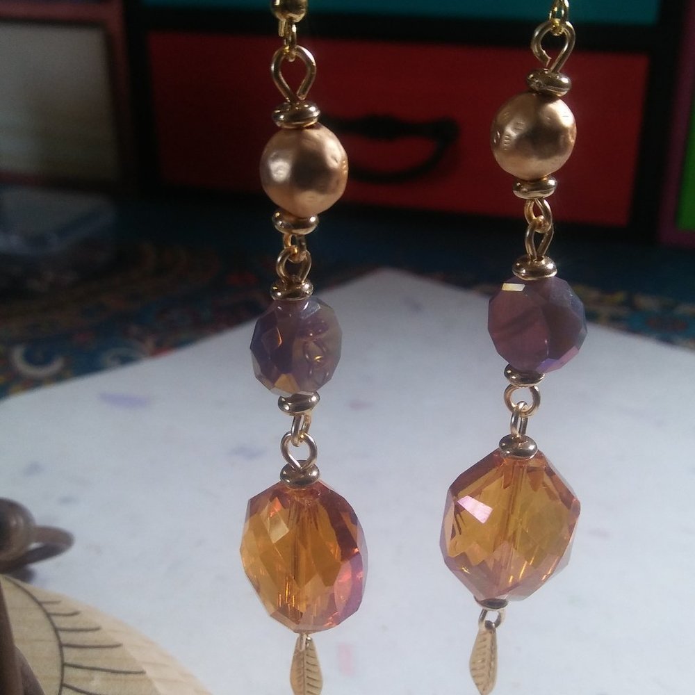 RICH ORANGE & GOLD CRYSTAL EARRING